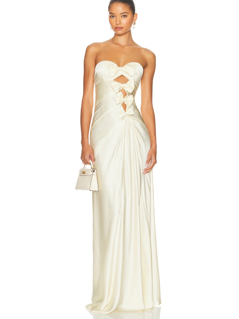 HELSA The Silk Faye Dress Egg Shell Strapless Ivory Satin bow Gown Revolve S - Picture 10 of 10